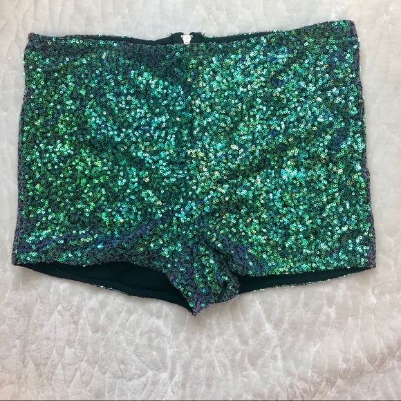 Charlotte Russe Green Sequin Shorts - Picture 1 of 10